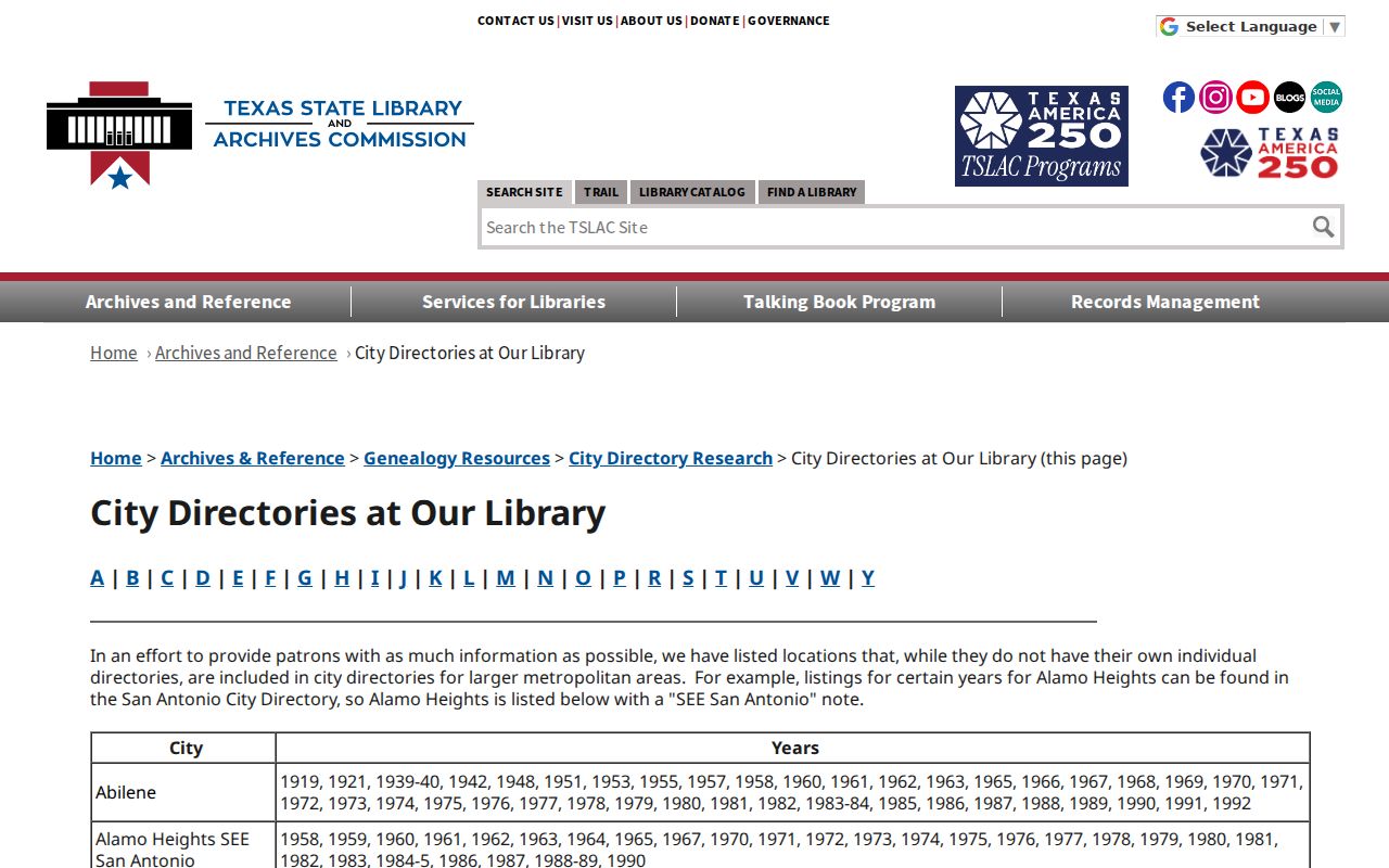 Comal County city directory year list for New Braunfels at the Texas State Library and Archives Commission