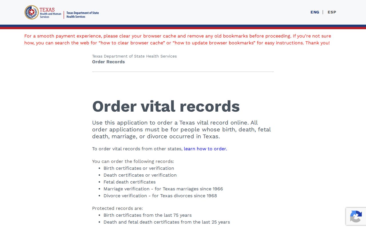 Comal County residents directory Texas vital records order screen
