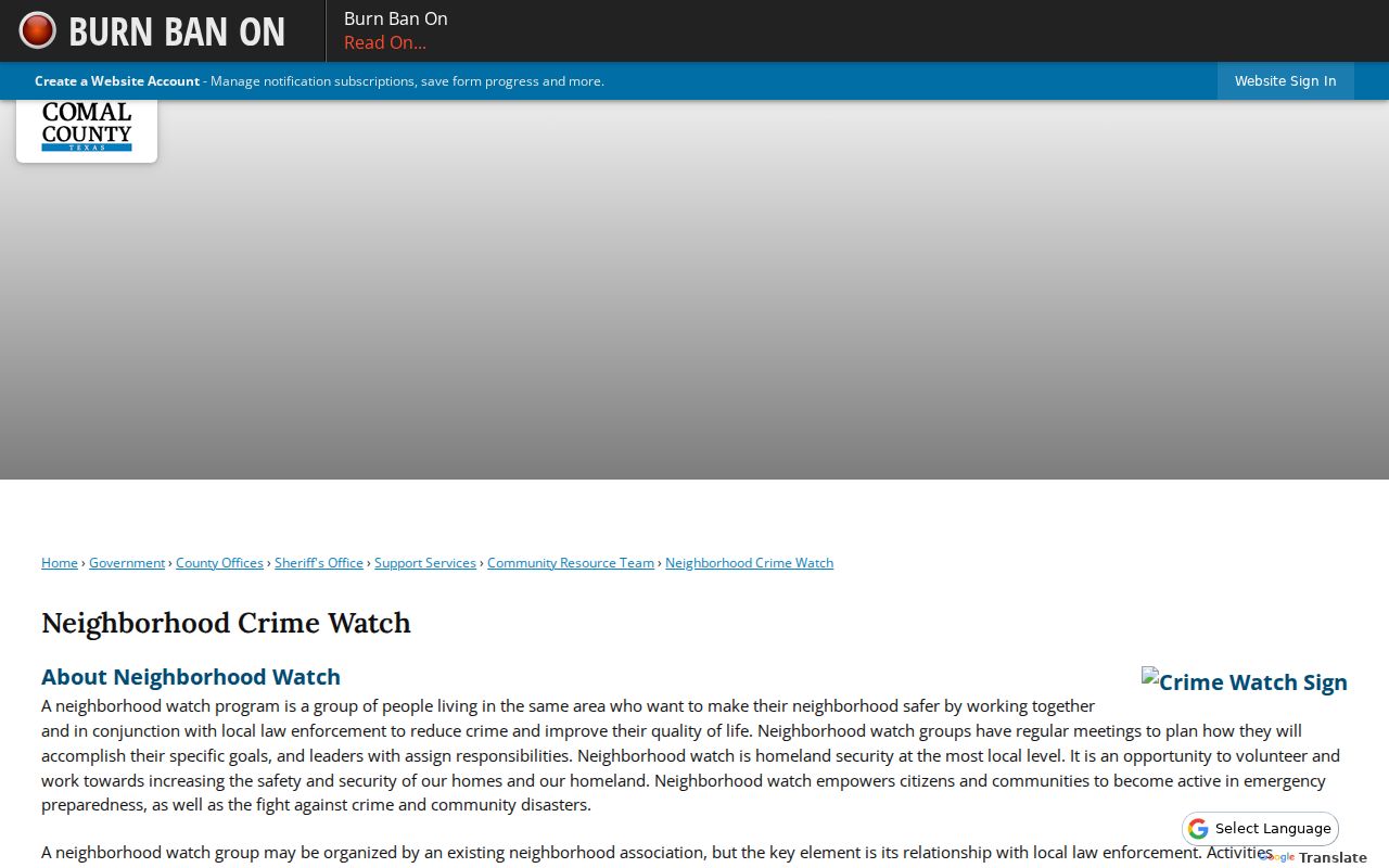 Comal County neighbors Neighborhood Crime Watch information