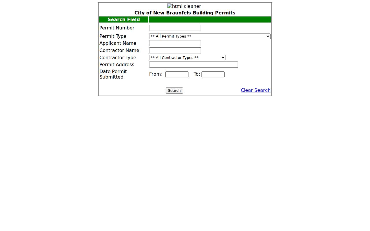 Comal County street directory New Braunfels permit search screen