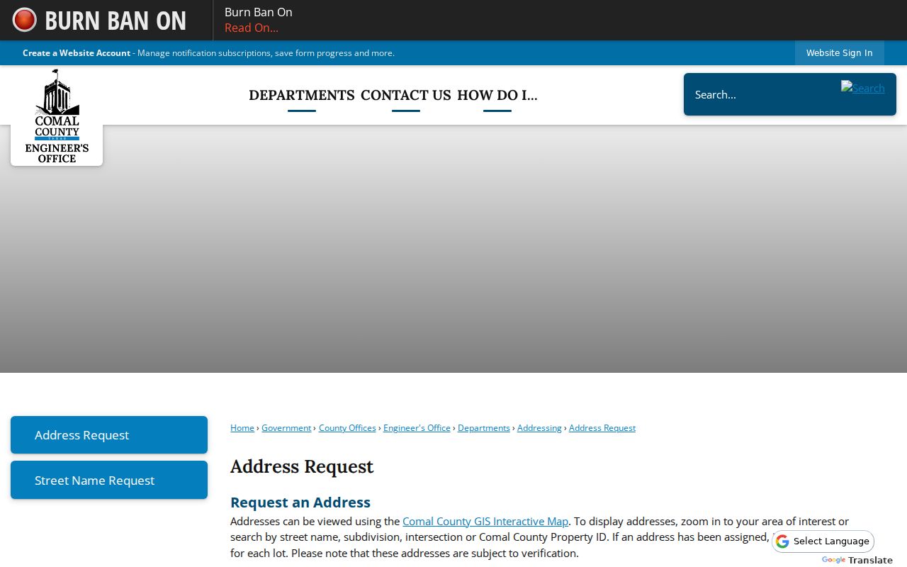 Comal County ZIP code directory address request and GIS guidance
