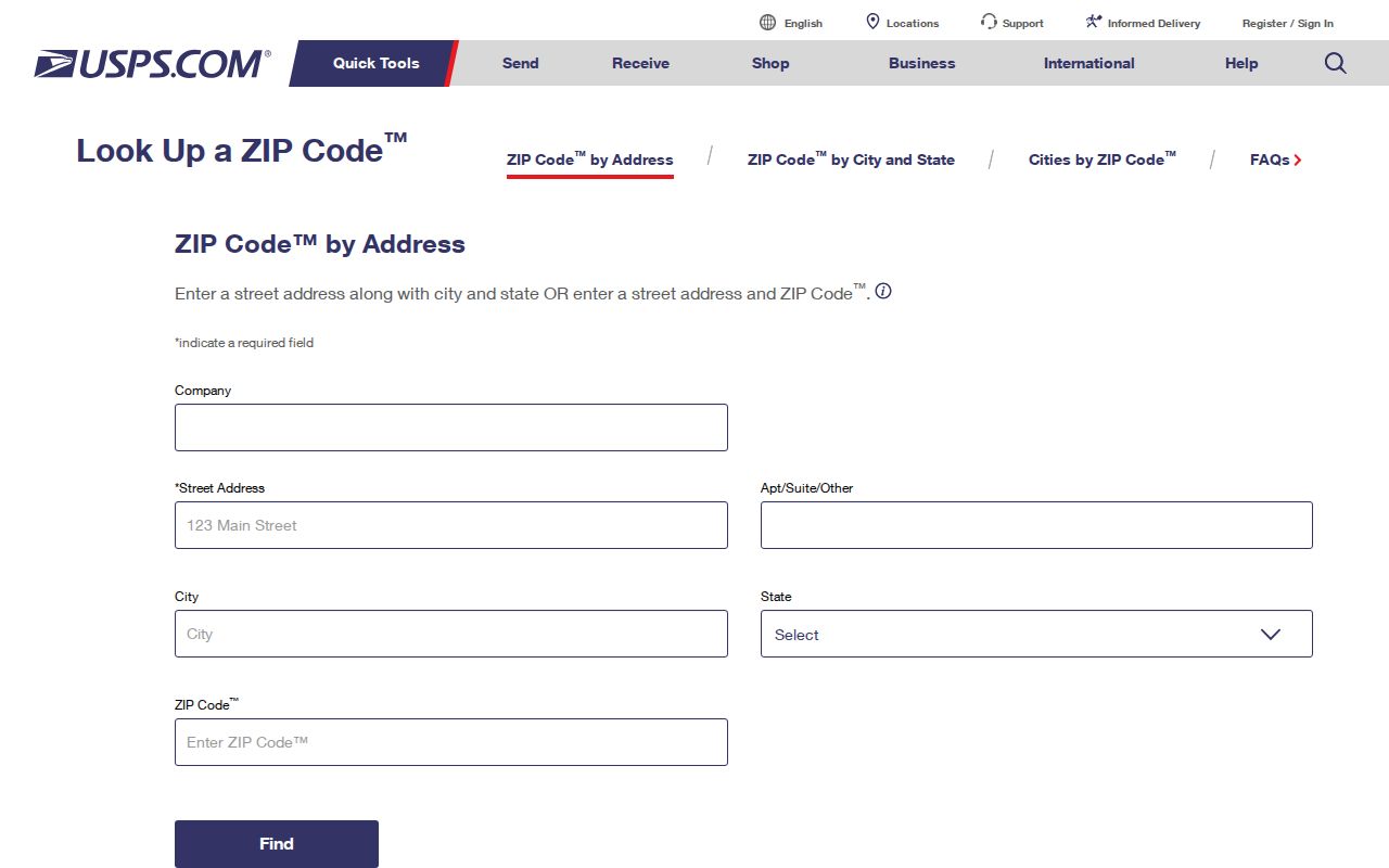 Comal County ZIP code directory USPS address lookup screen